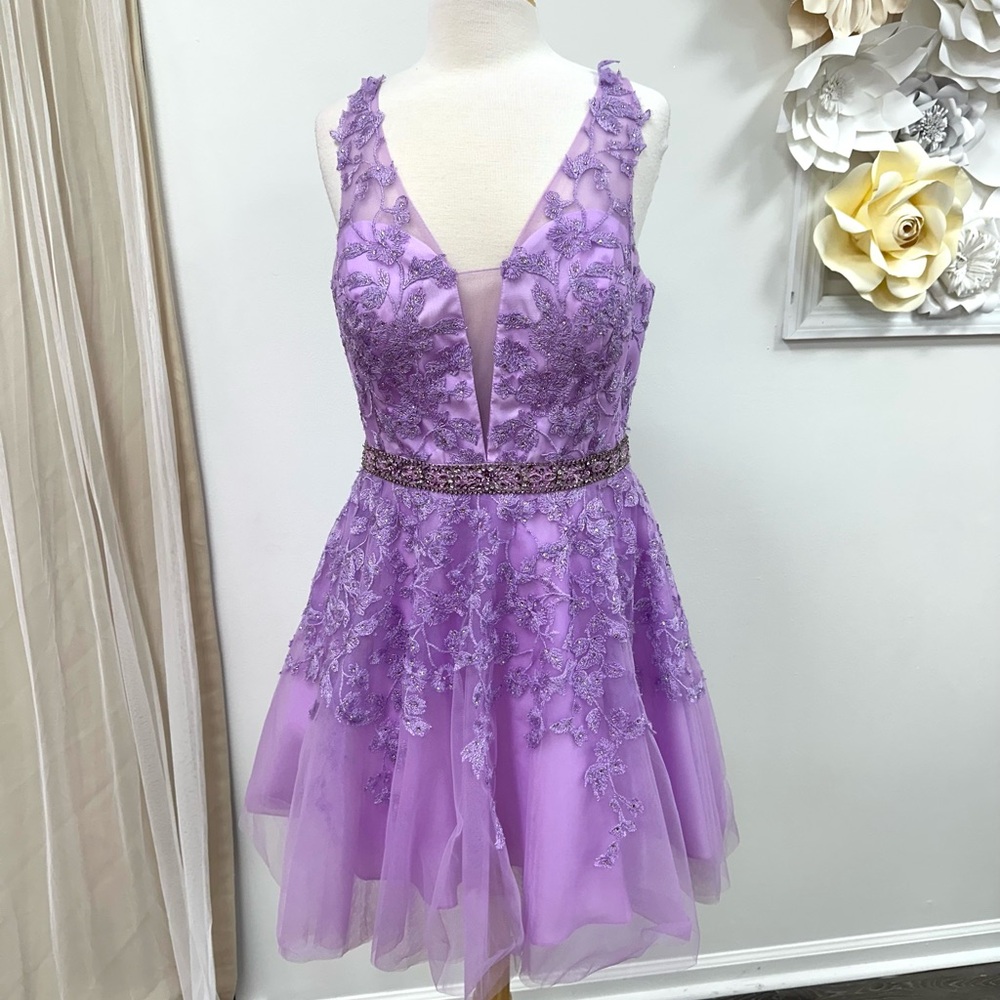 Lilac Vine Appliqué Cocktail Homecoming Party Dama Dress with Pockets Sz 2XL